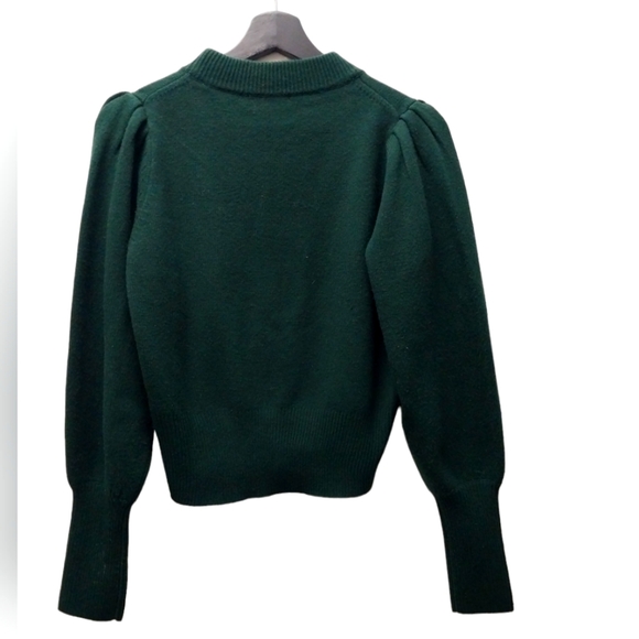 French connection Mock Neck Smocked Puff Sleeve cropped Top sz XS in Dark Green - Picture 2 of 9